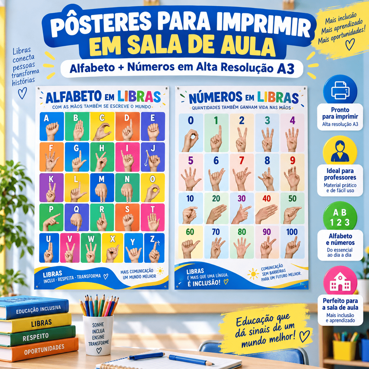 ➕ Pôsteres de Libras para Sala de Aula