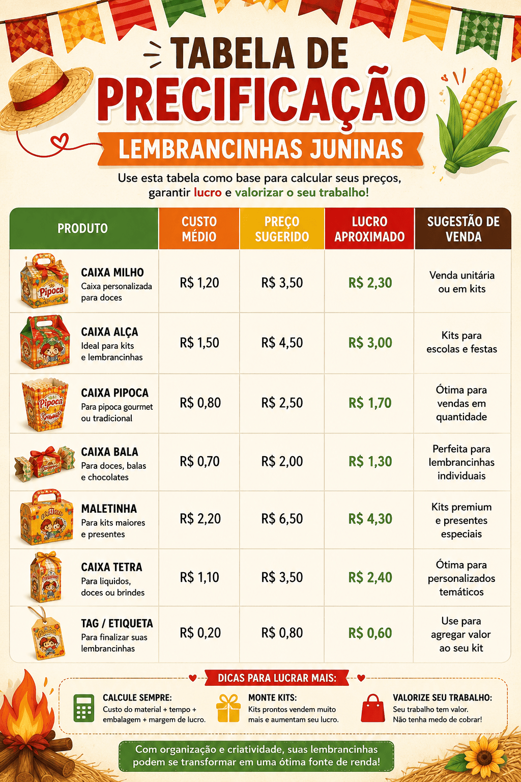 Tabela de Precificação das Lembrancinhas