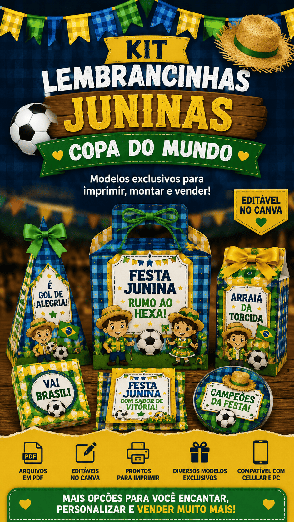 Kit Lembrancinhas Juninas Copa do Mundo