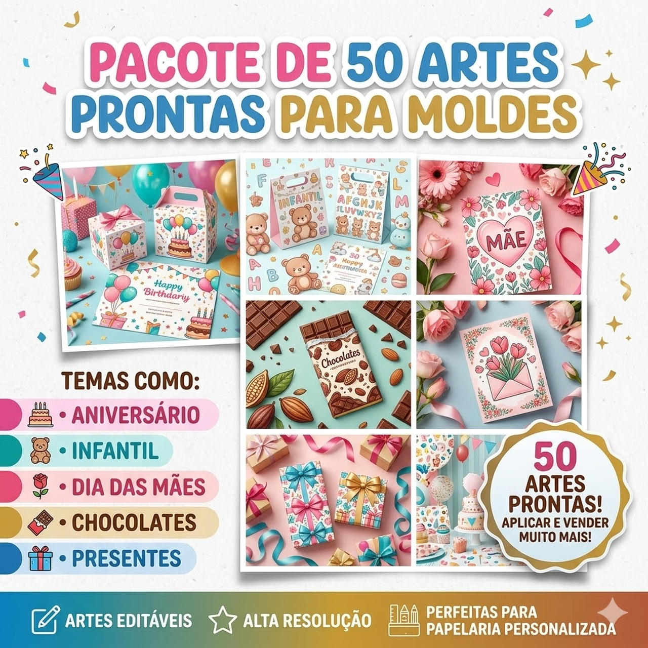 Receba 50 artes prontas para aplicar 