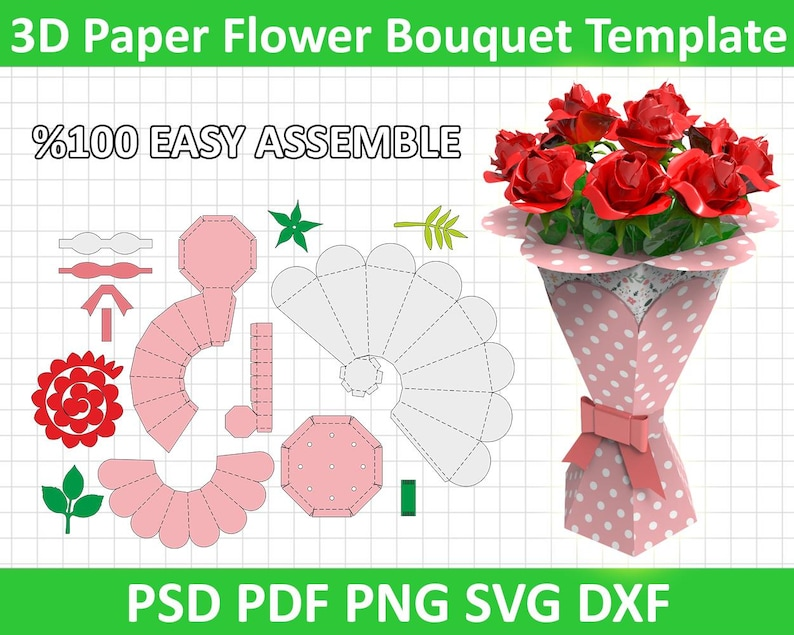 Buquê de flores de papel 3D