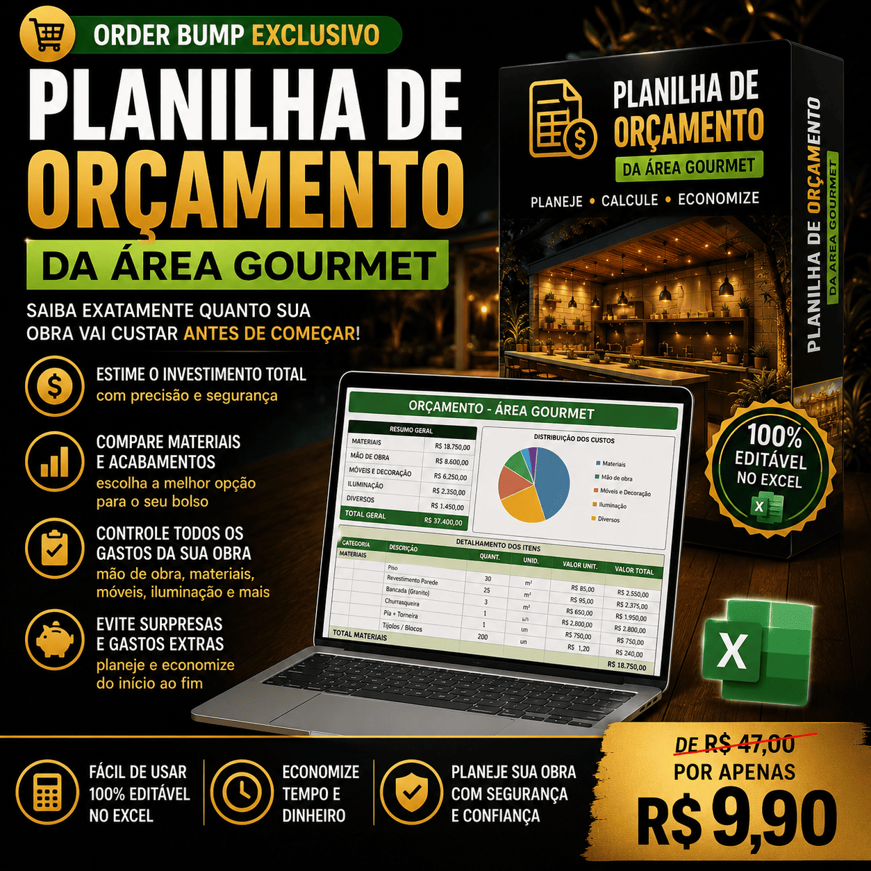 💰 Planilha de Orçamento da Área Gourmet