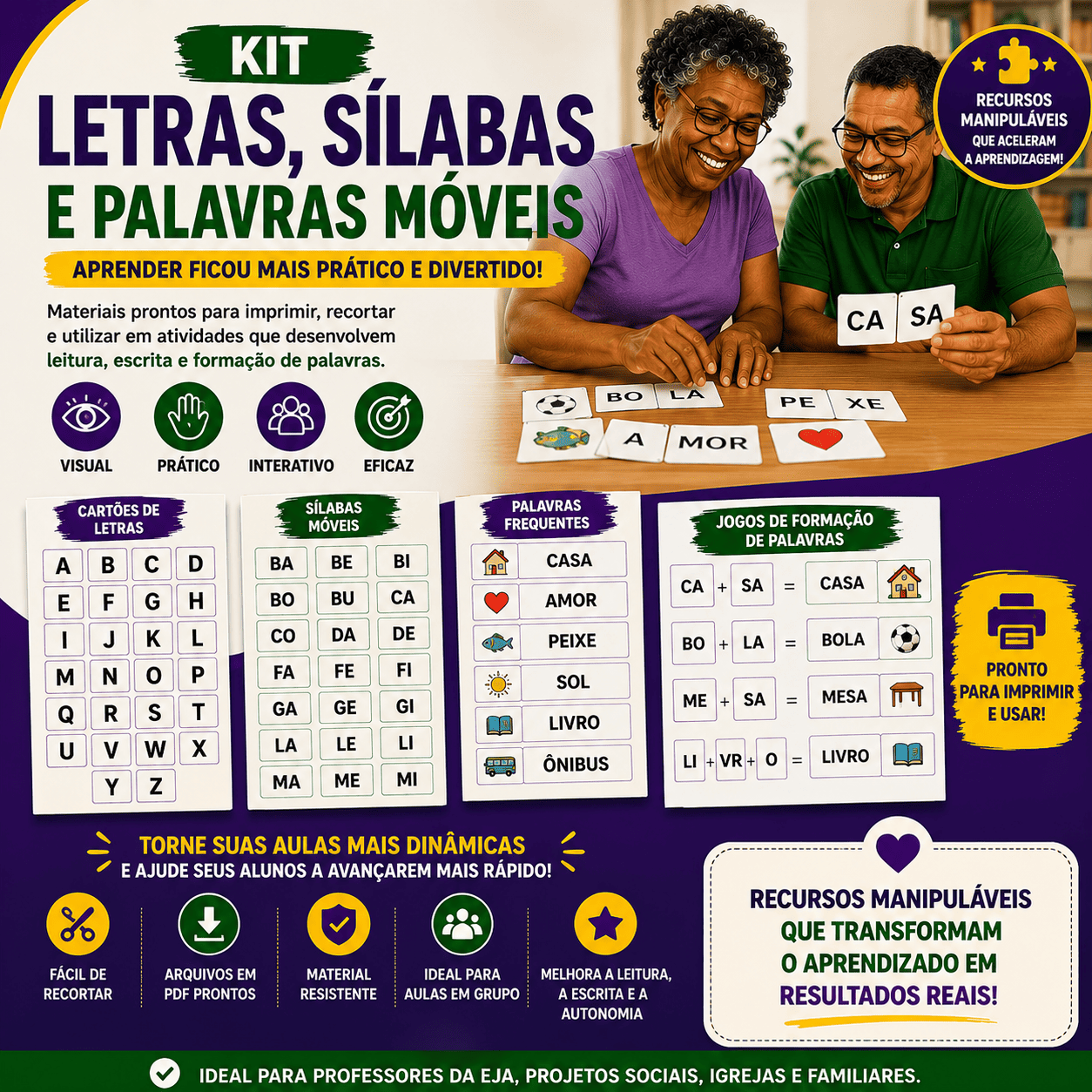 🔤 Kit Letras, Sílabas e Palavras Móveis
