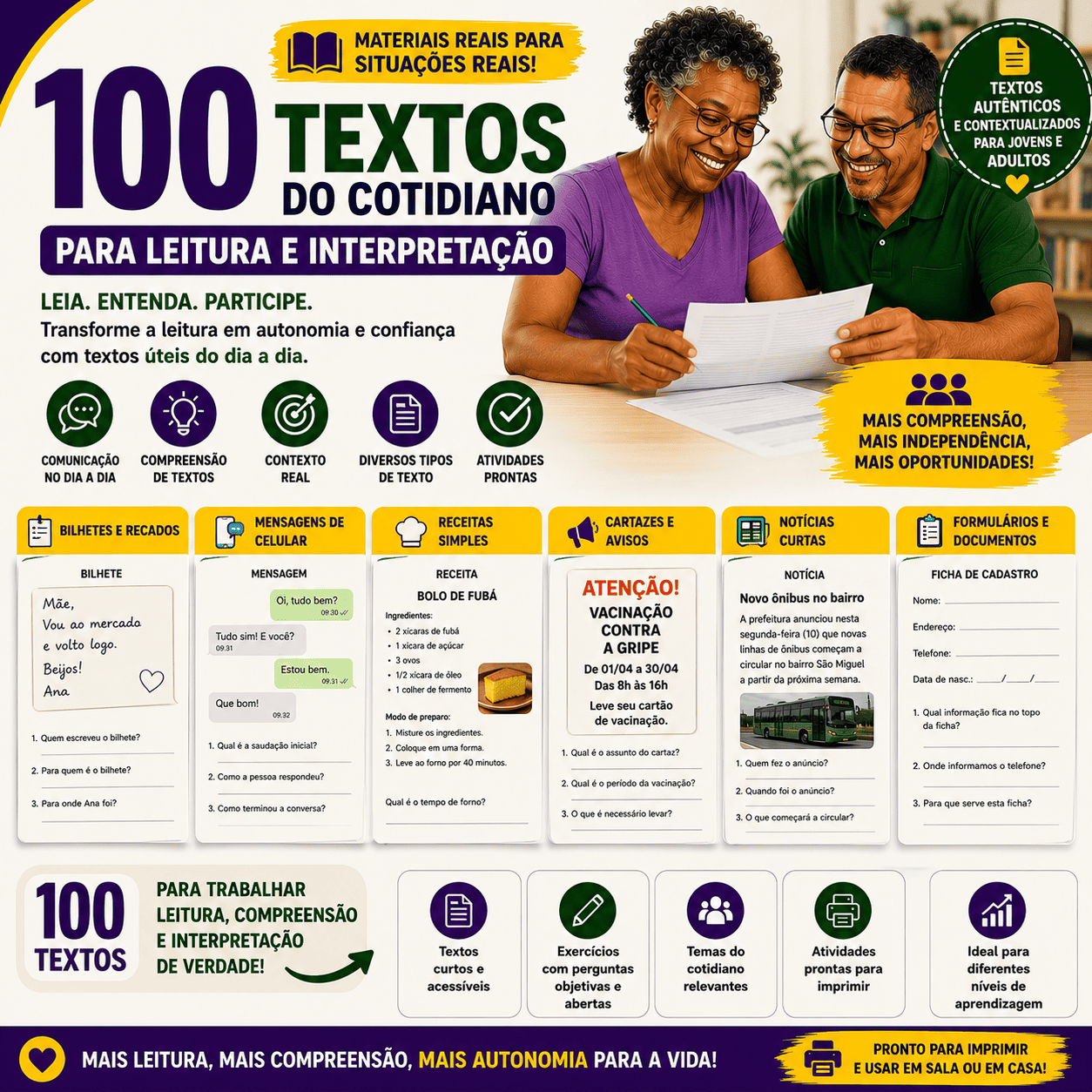 📖 100 Textos do Cotidiano para Leitura 