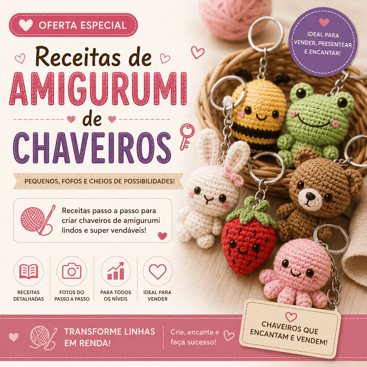 Receitas de Amigurumi de Chaveiros 📿