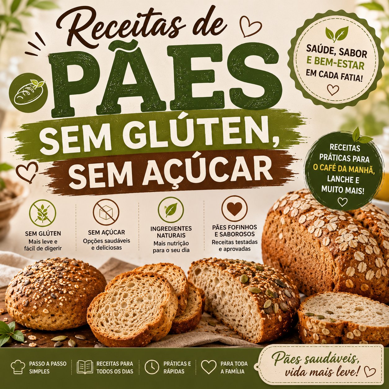 Receitas de Pães Sem Glúten, Sem Açúcar 