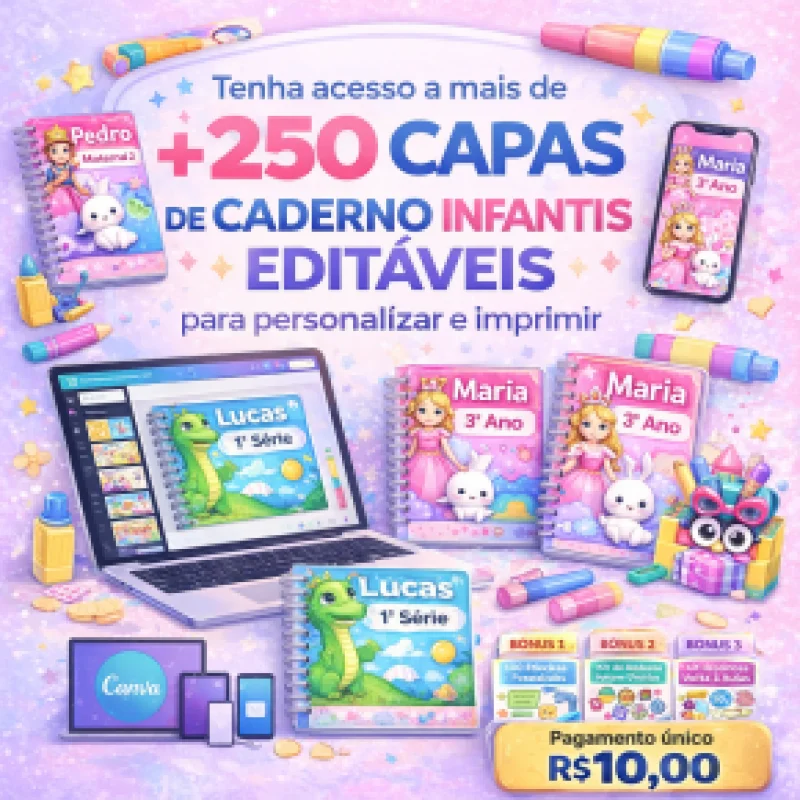 +250 Capas de Cadernos Editáveis