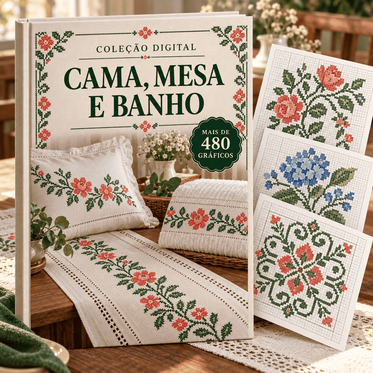 Cama,Mesa,Banho-Ponto Cruz +480 Graficos