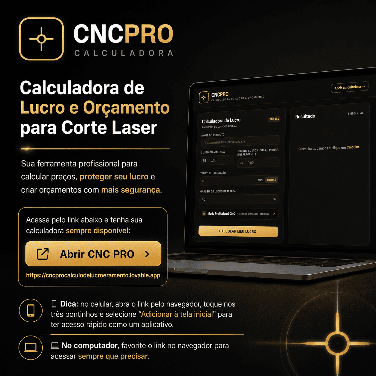 CNC PRO - Calculadora de Lucro e Orçamen