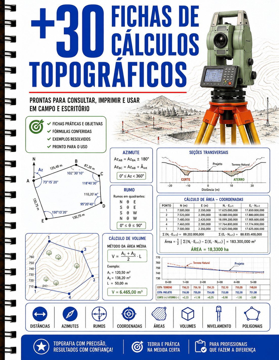 +30 FICHAS DE CÁLCULOS TOPOGRÁFICOS
