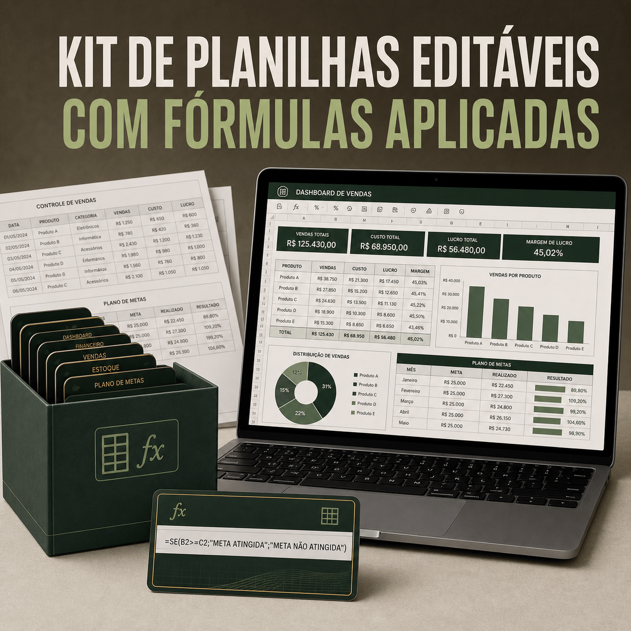 Kit de Planilhas Editáveis com Fórmulas 