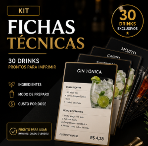 Kit Fichas Técnicas Premium — 30 Drinks 
