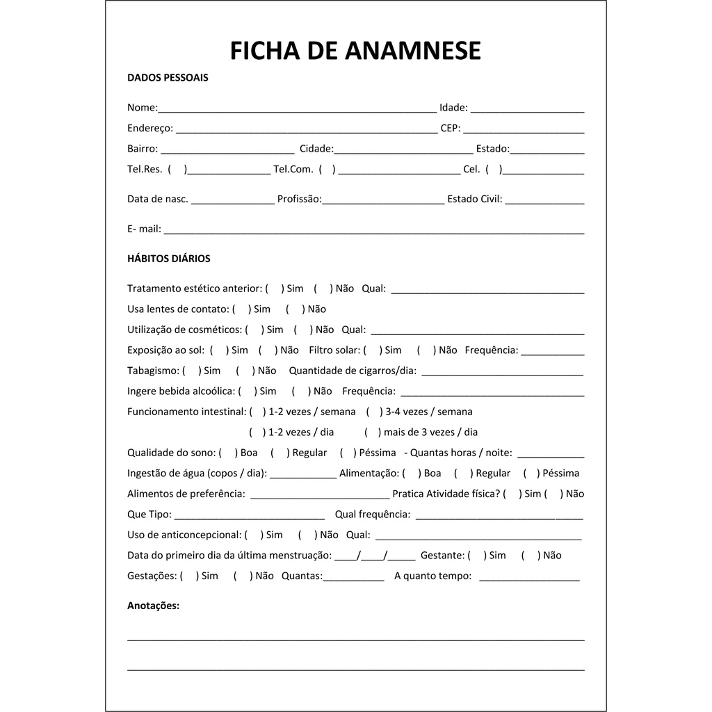 Ficha Anamnese + Termo de Consentimento
