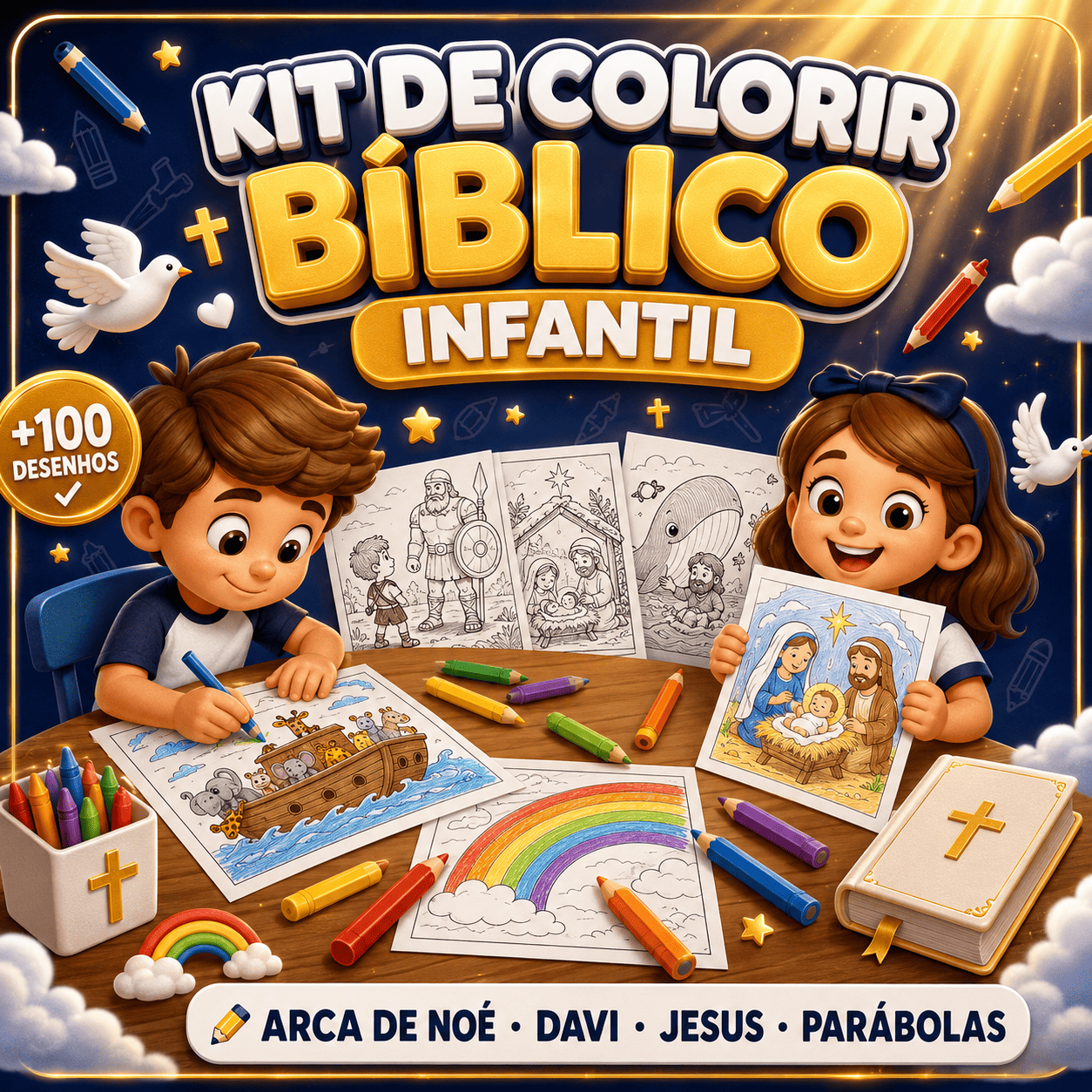 🎨 Kit de Colorir Bíblico Infantil