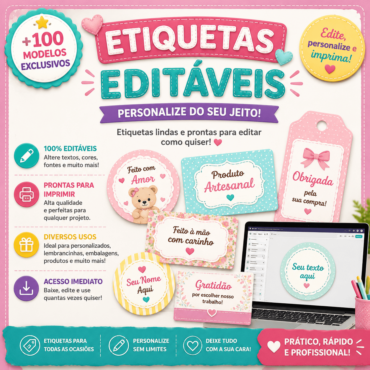 +100 Etiquetas Editáveis 