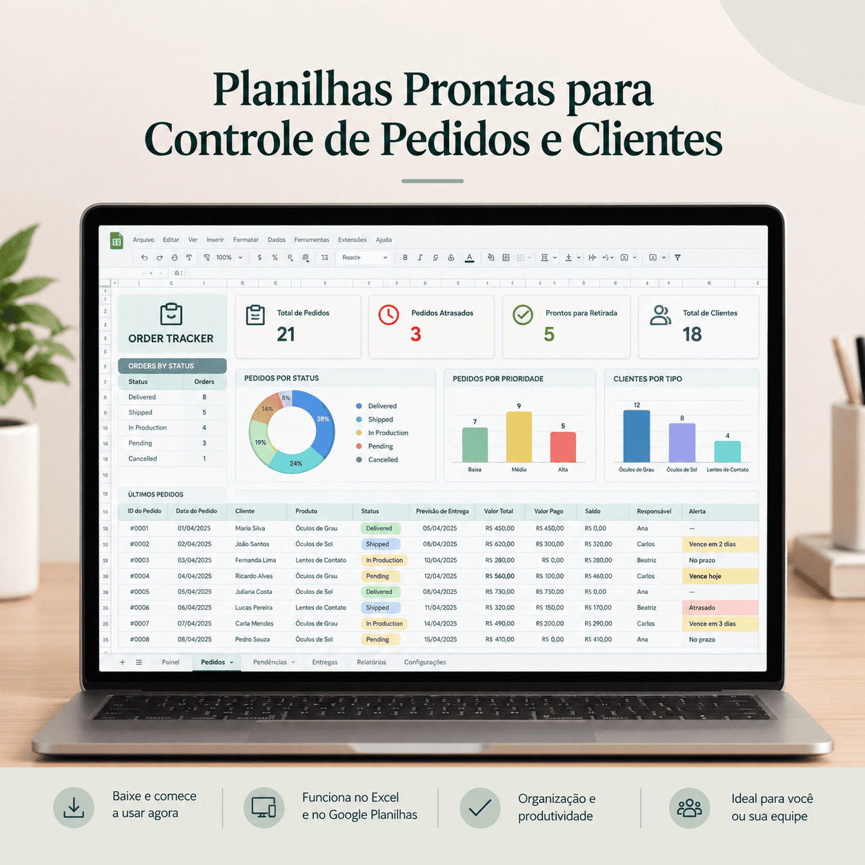 Planilhas de Pedidos e Clientes