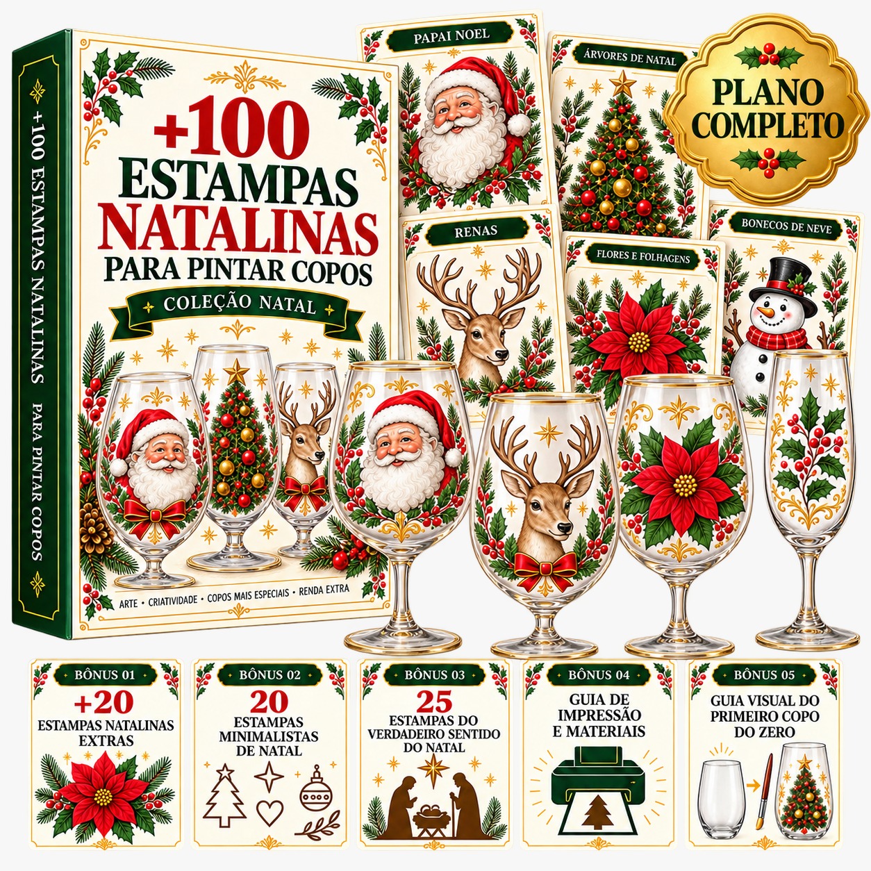 +100 Moldes para Pintar Taças de Natal