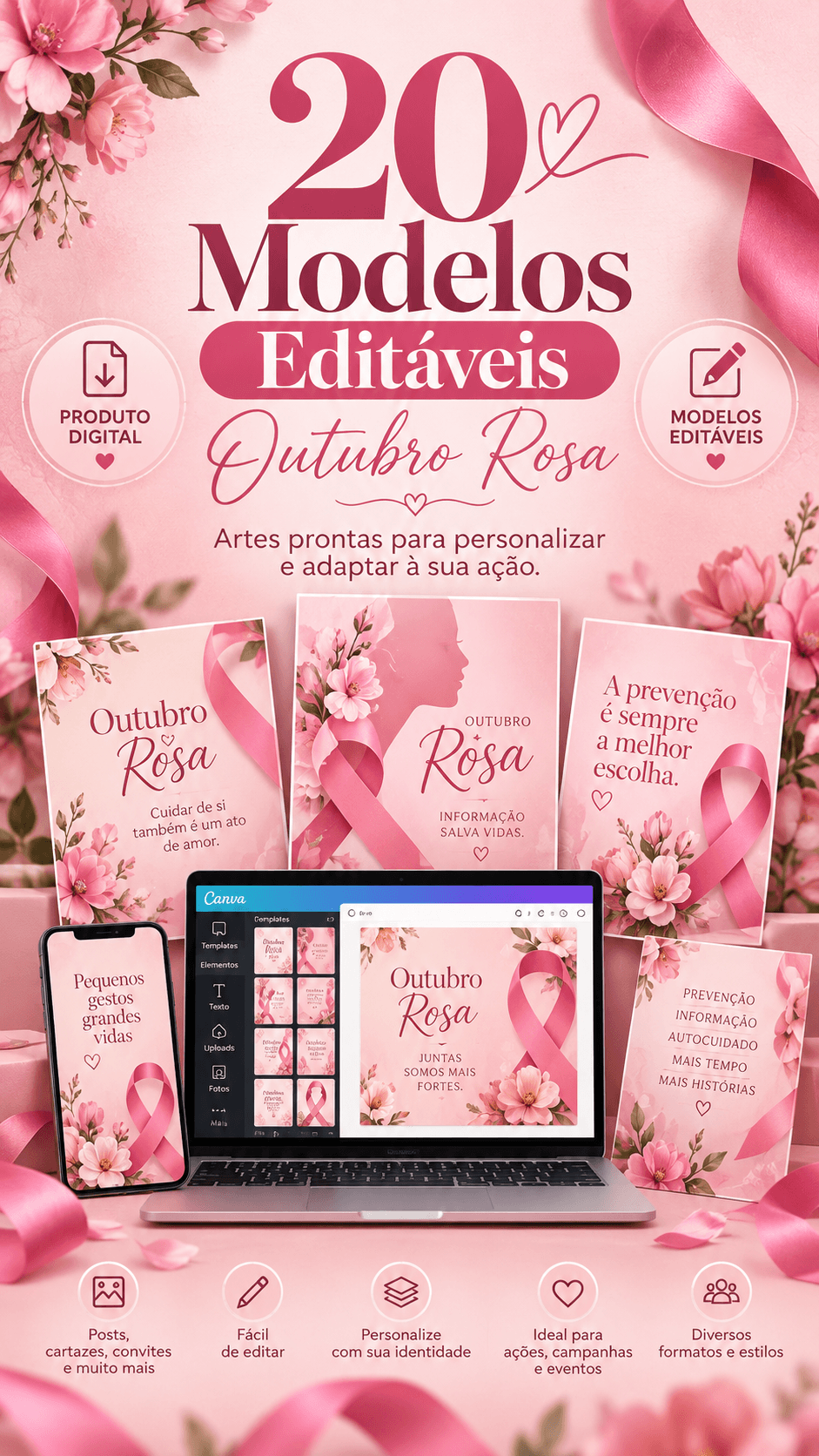20 Modelos Editáveis — Outubro Rosa