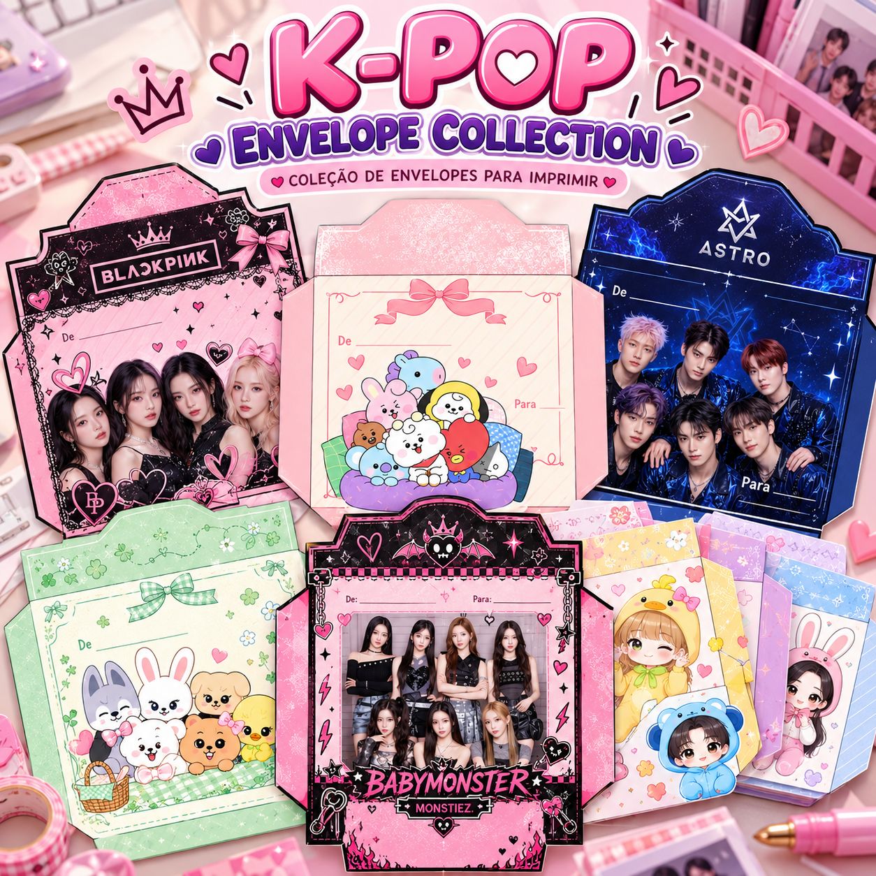 K-Pop Coleção de Envelopes para Imprimir