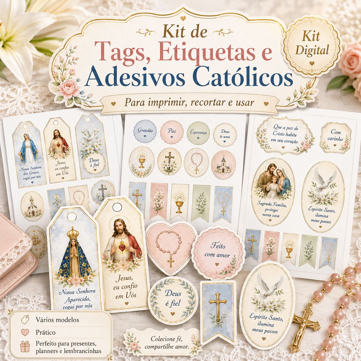 Kit de Etiquetas e Adesivos Católicos