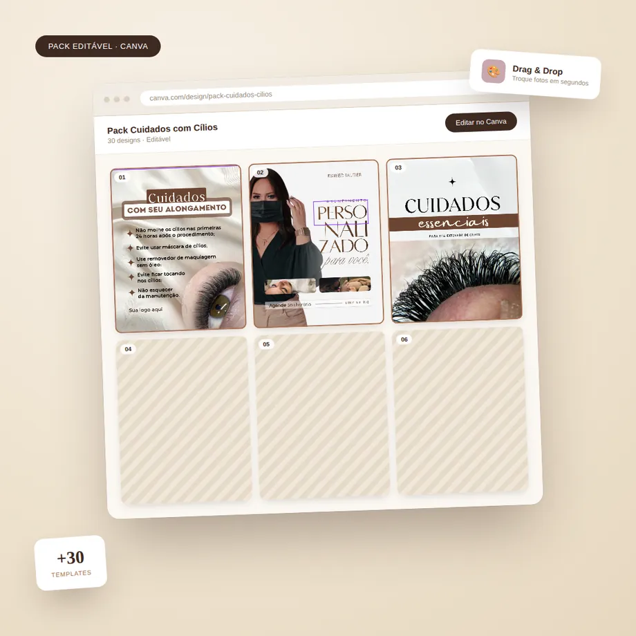 Pack com 40 Post Editáveis no Canva para