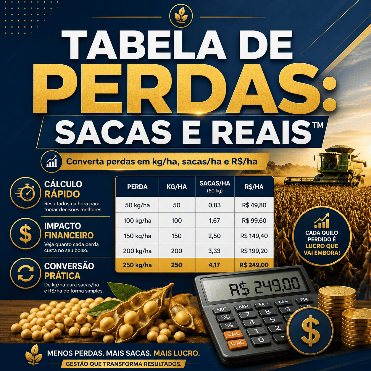 Tabela de Perdas: Sacas e Reais™