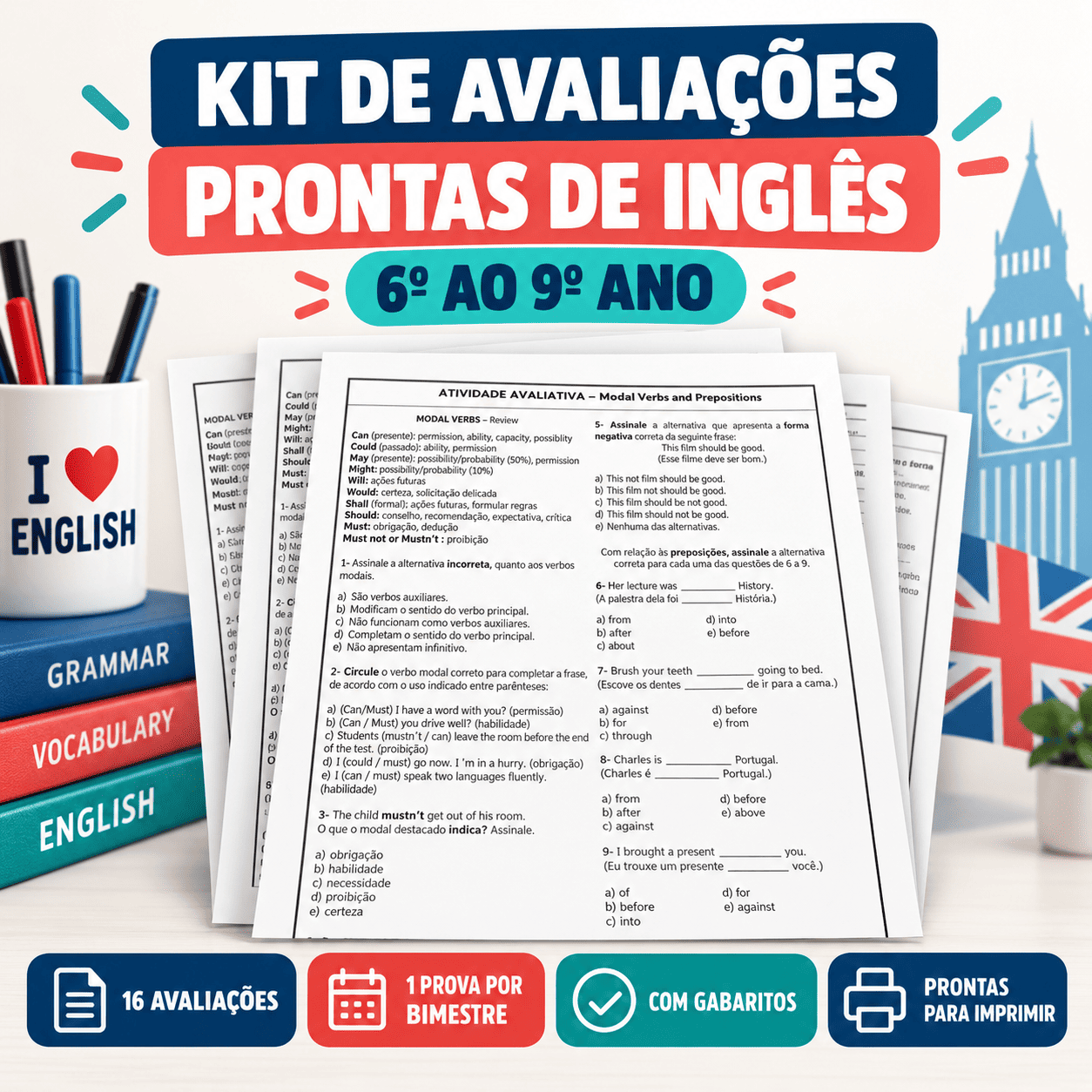 Kit de Avaliações de Inglês Prontas