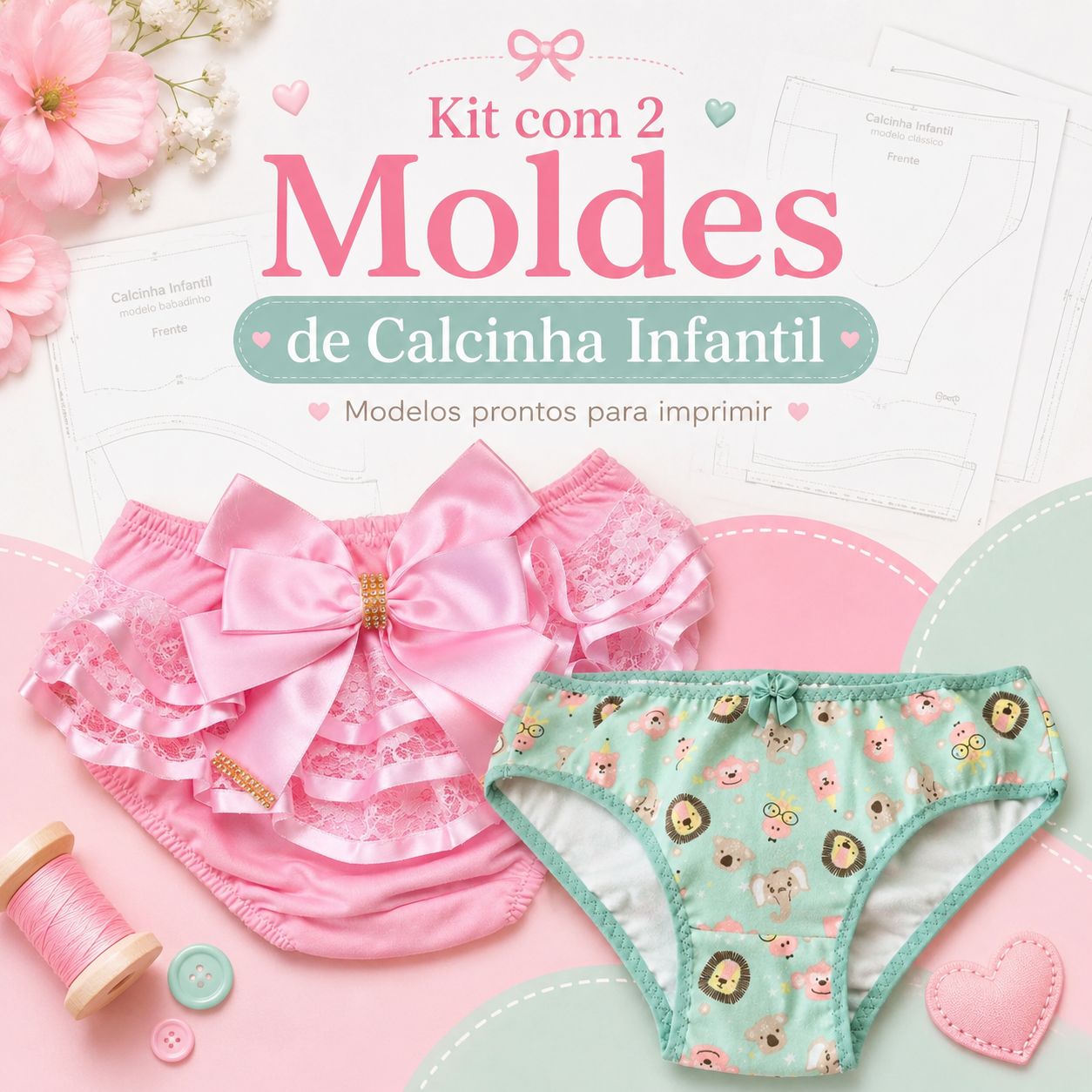 Kit com 2 Moldes de Calcinha Infantil