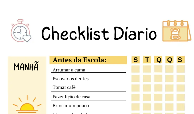 Checklist de Rotina Diária Infantil